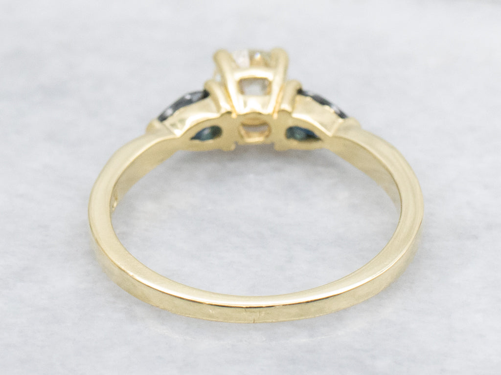 18-Karat Gold Diamond Engagement Ring with Sapphire Accents