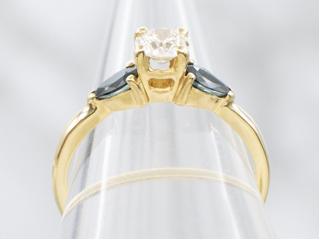 18-Karat Gold Diamond Engagement Ring with Sapphire Accents