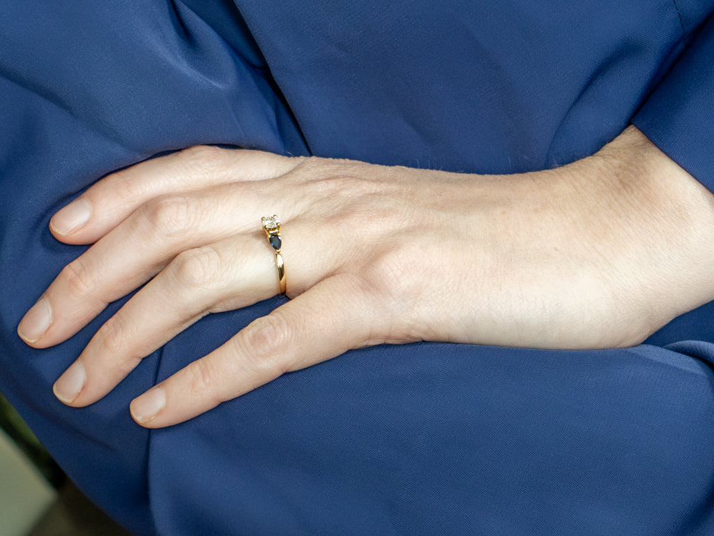 18-Karat Gold Diamond Engagement Ring with Sapphire Accents