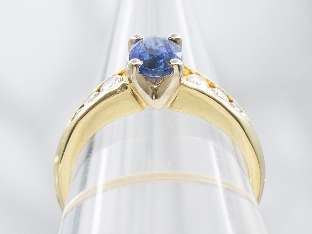 Sapphire and Diamond Two-Tone Gold Engagement Ring