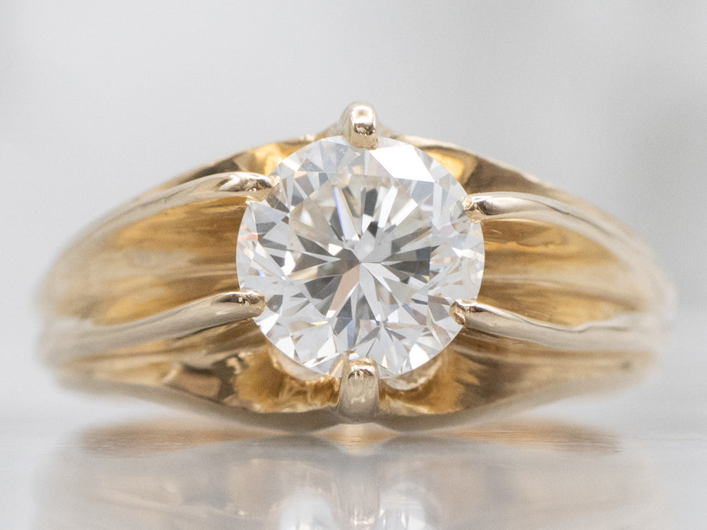 Belcher-Set Round Brilliant Diamond Solitaire Engagement Ring