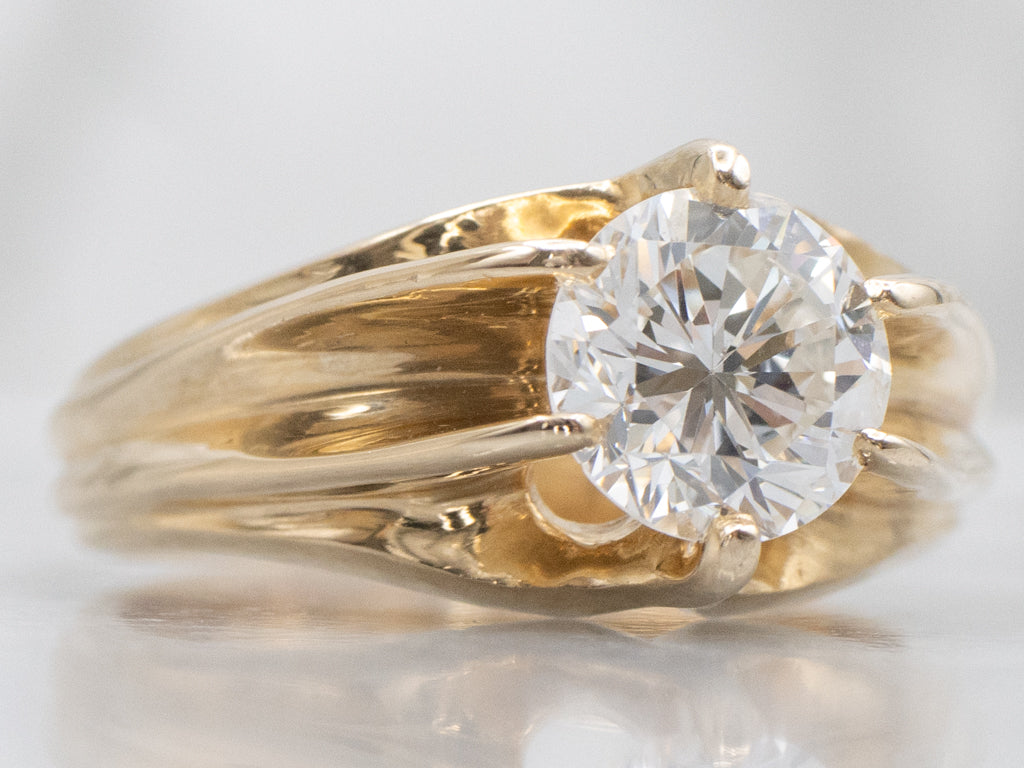 Belcher-Set Round Brilliant Diamond Solitaire Engagement Ring