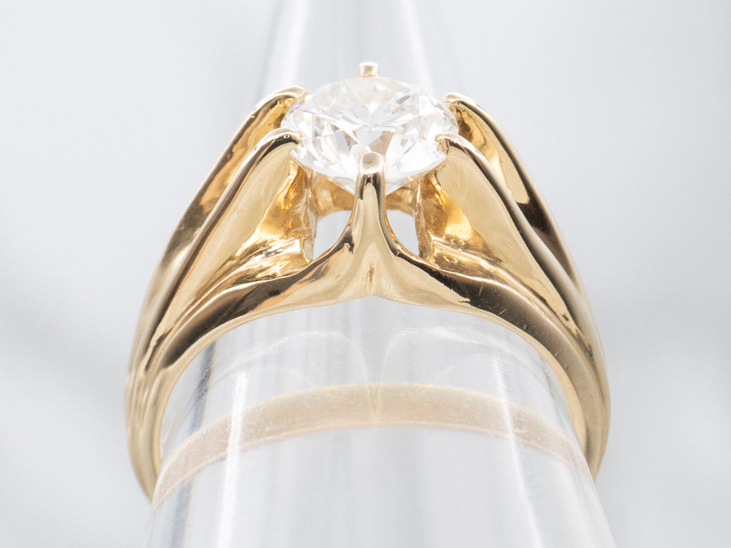 Belcher-Set Round Brilliant Diamond Solitaire Engagement Ring