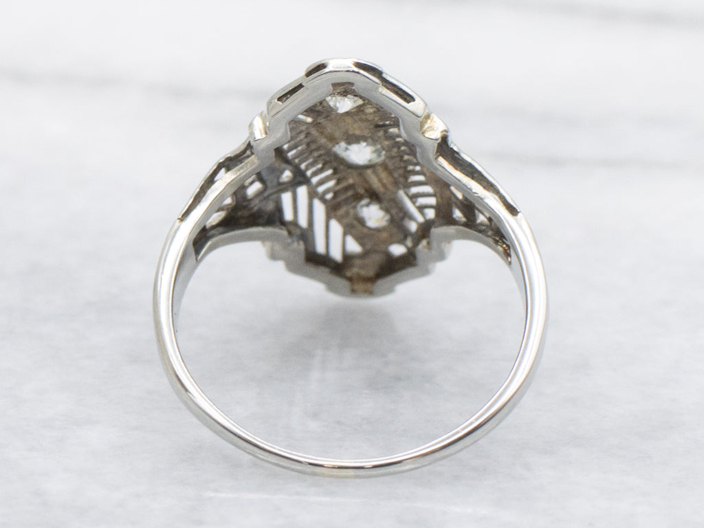 Old Mine Cut Diamond White Gold Art Deco Dinner Ring