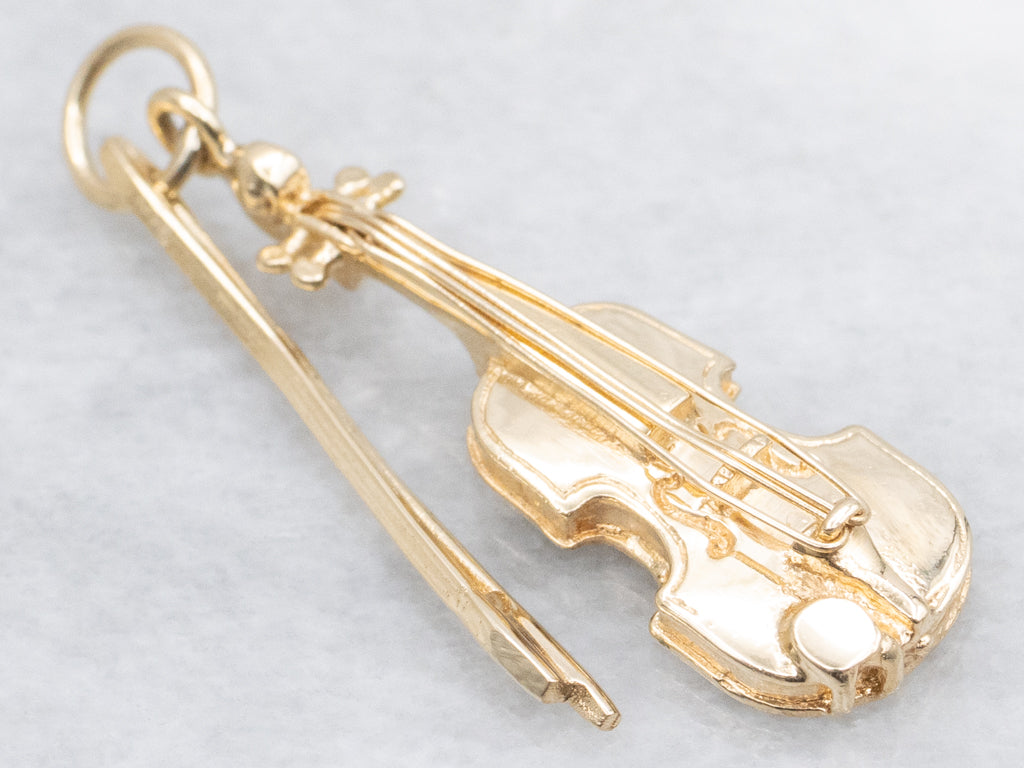 Violin and Bow Vintage Yellow Gold Pendant