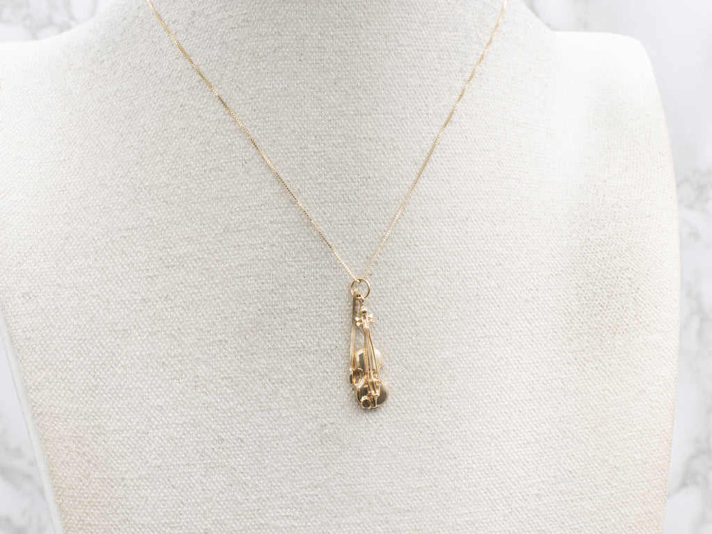 Violin and Bow Vintage Yellow Gold Pendant