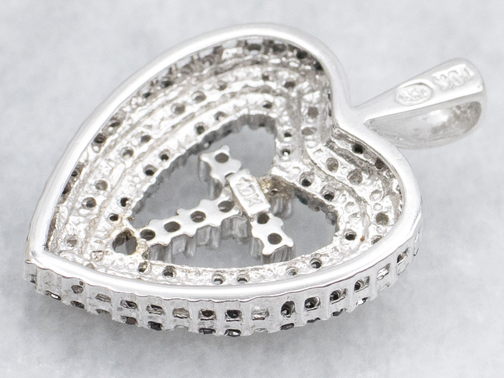 Black and White Diamond Gold Cross and Heart Pendant