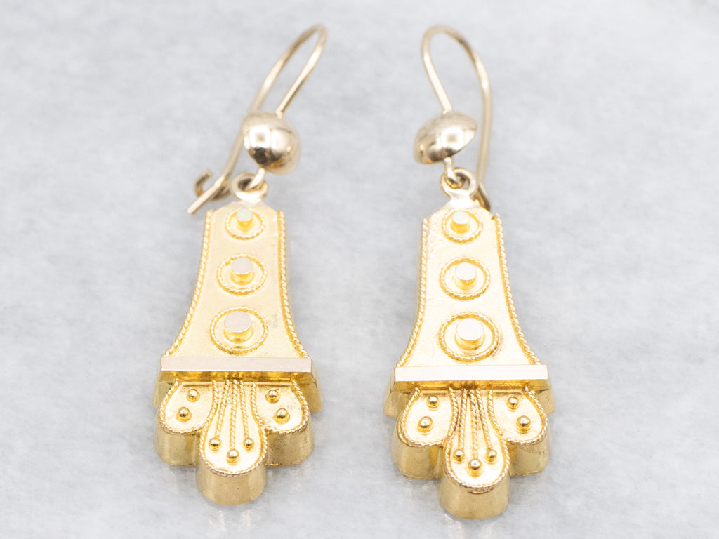 Antique Etruscan Revival Gold Drop Earrings