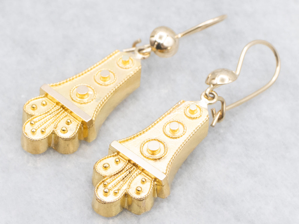 Antique Etruscan Revival Gold Drop Earrings