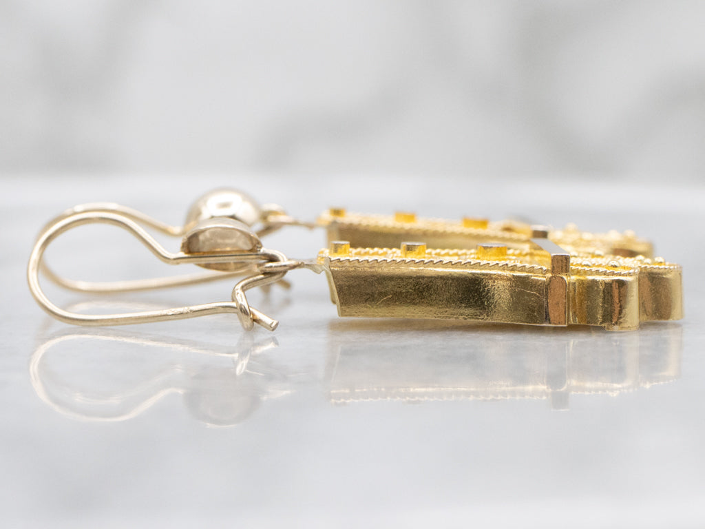 Antique Etruscan Revival Gold Drop Earrings