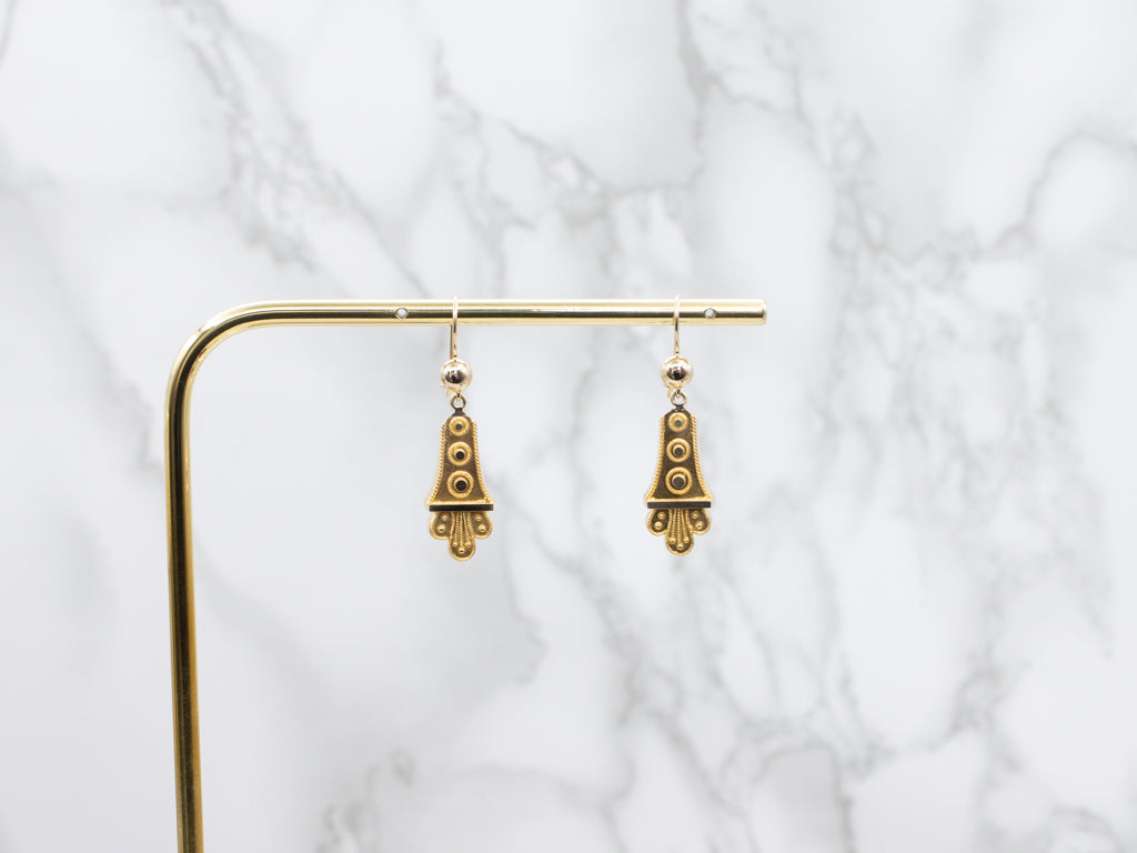 Antique Etruscan Revival Gold Drop Earrings