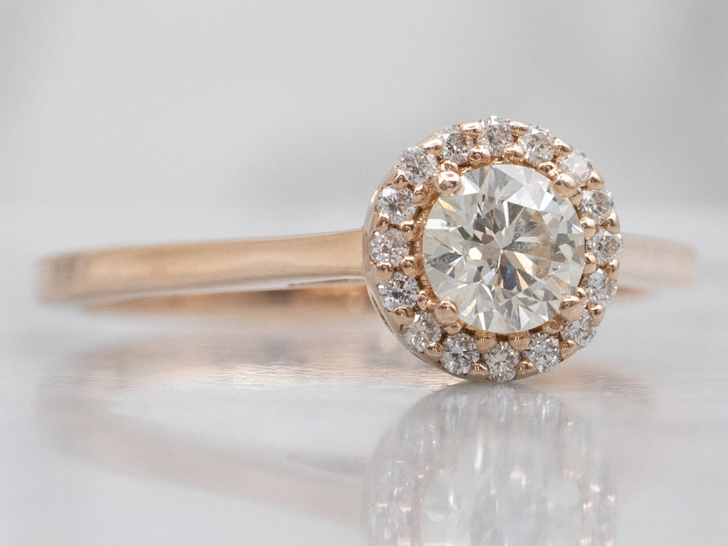 Modern Brilliant Diamond Halo Rose Gold Engagement Ring
