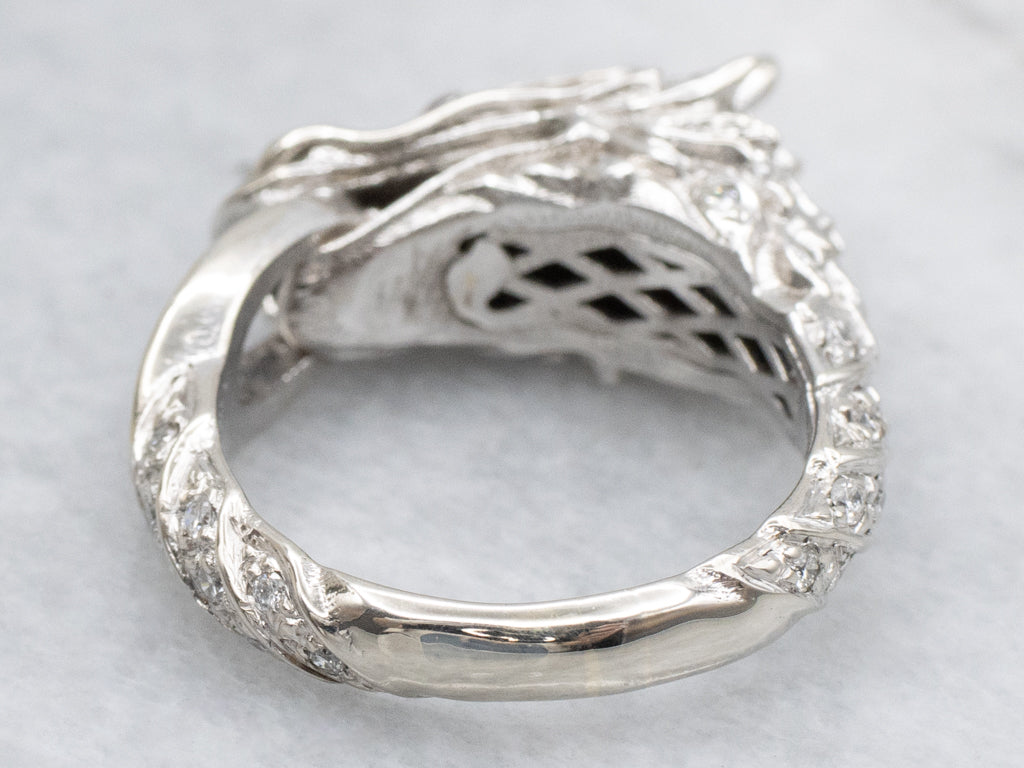 Diamond Dragon with Ruby Eyes White Gold Ring
