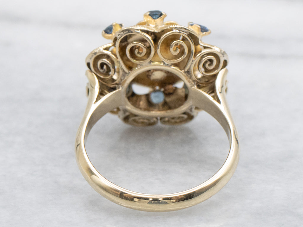Diamond and Sapphire Mixed-Era Textured Flower Cocktail Ring