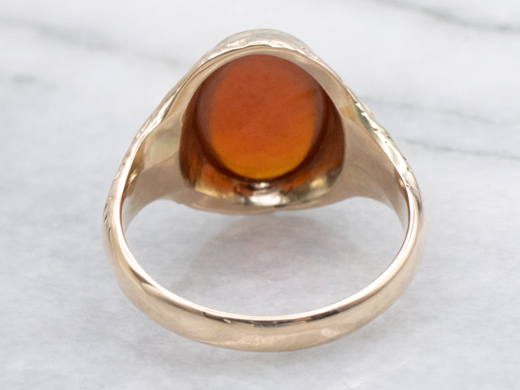 Victorian Carnelian Cabochon Ring with Engraved Details