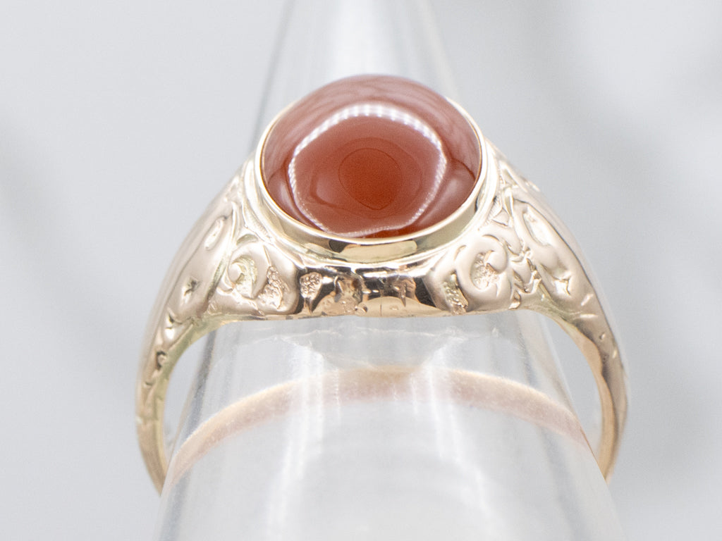 Victorian Carnelian Cabochon Ring with Engraved Details