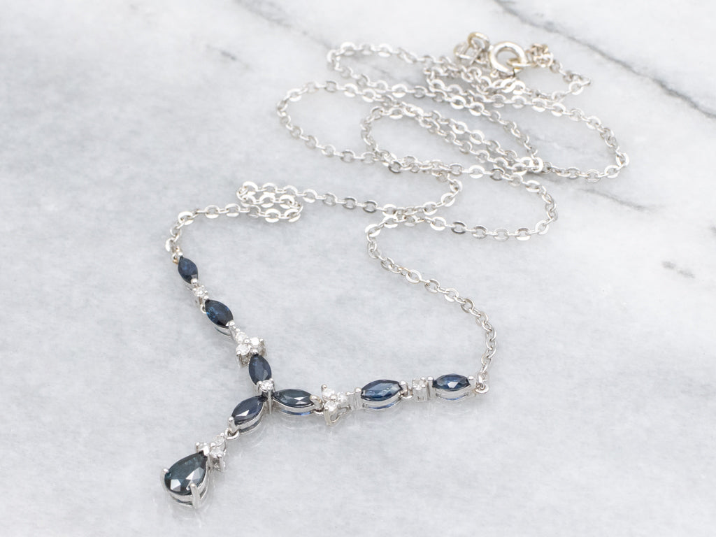 Italian Gold Sapphire and Diamond Pendant Necklace