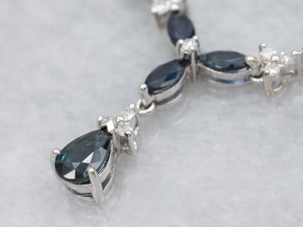 Italian Gold Sapphire and Diamond Pendant Necklace