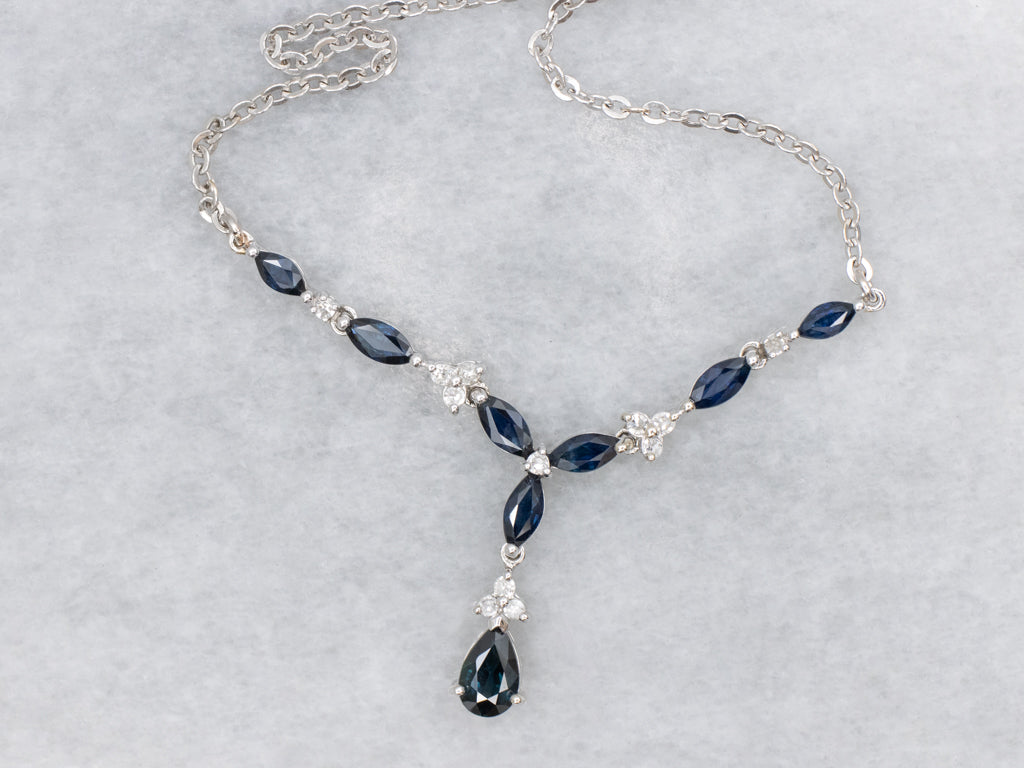 Italian Gold Sapphire and Diamond Pendant Necklace