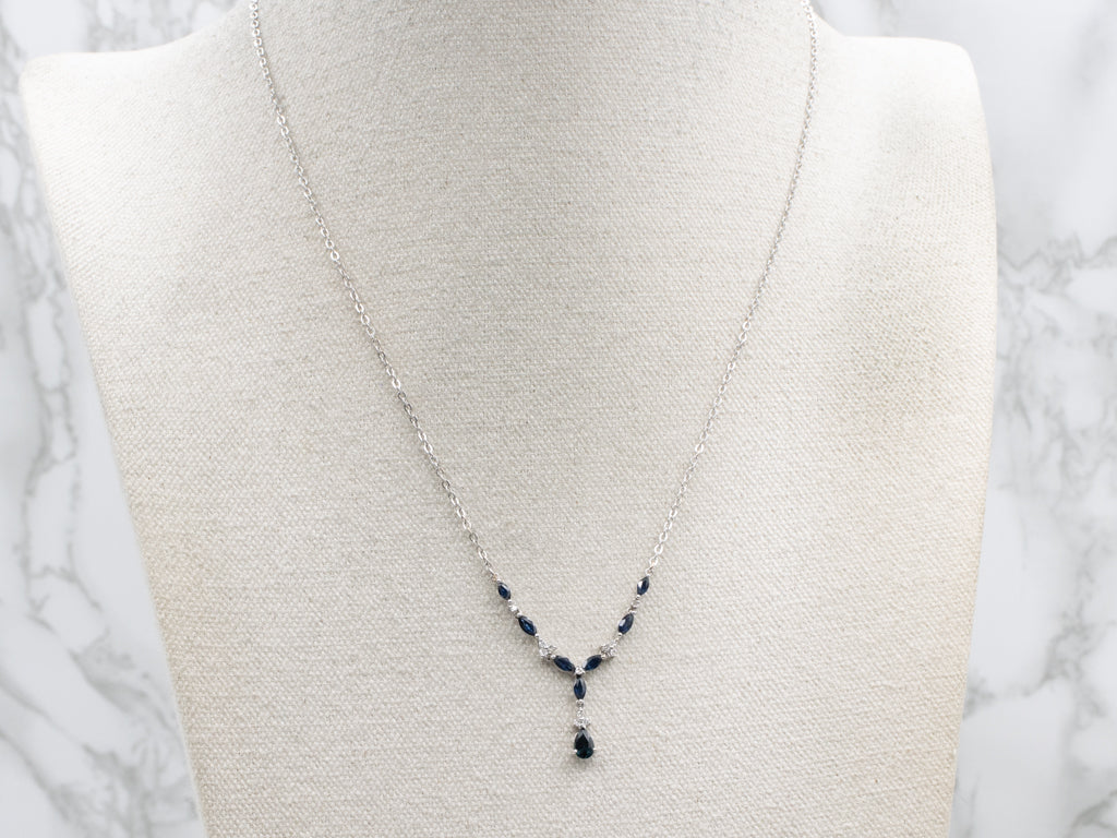 Italian Gold Sapphire and Diamond Pendant Necklace