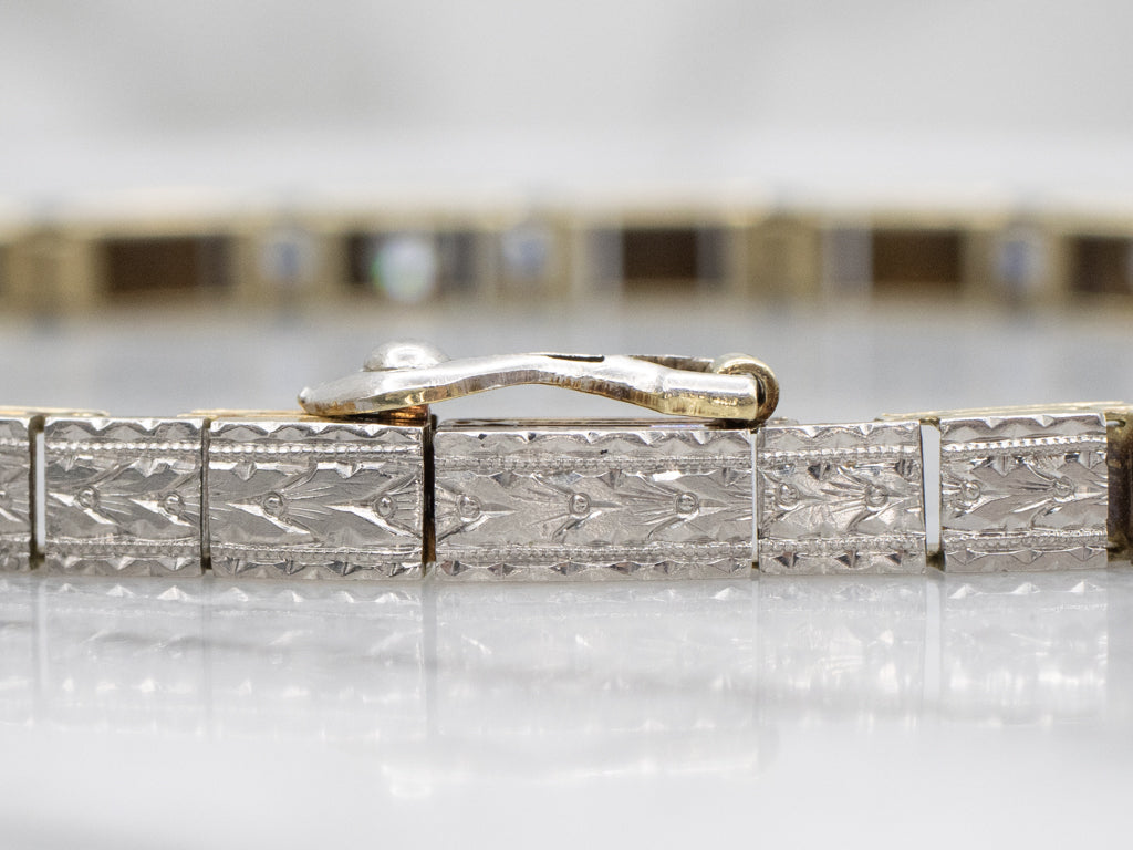 Sapphire and Diamond 1920s Platinum and Gold Link Bracelet