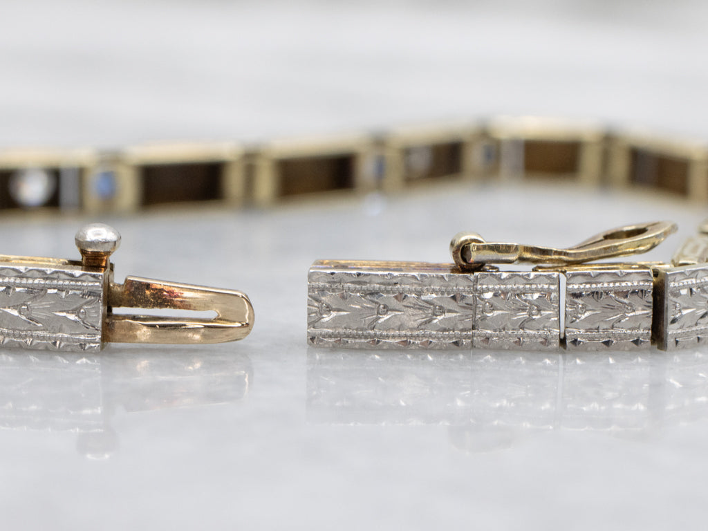 Sapphire and Diamond 1920s Platinum and Gold Link Bracelet
