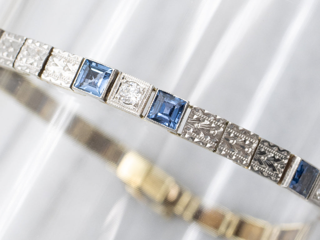 Sapphire and Diamond 1920s Platinum and Gold Link Bracelet