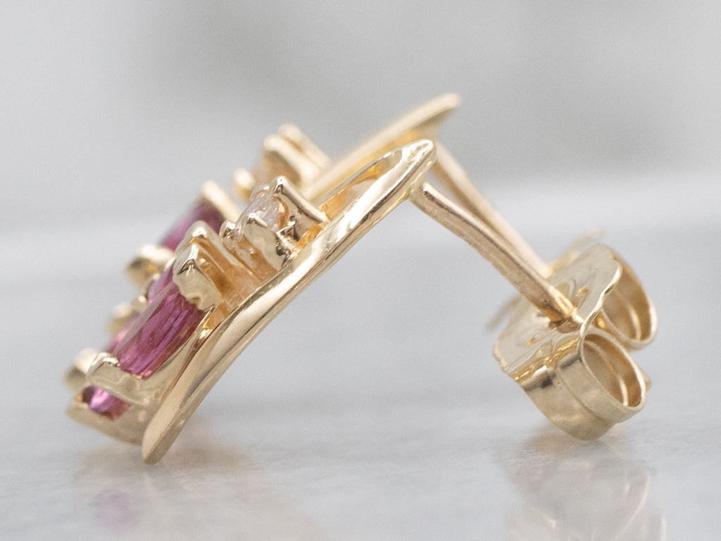 Marquise-Cut Ruby and Diamond Gold Stud Earrings