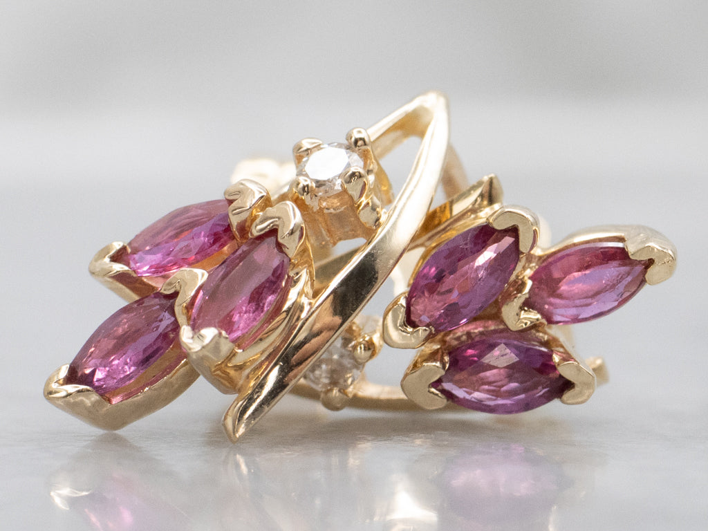 Marquise-Cut Ruby and Diamond Gold Stud Earrings