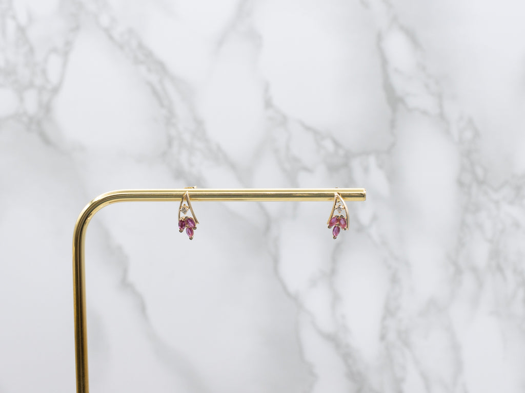 Marquise-Cut Ruby and Diamond Gold Stud Earrings