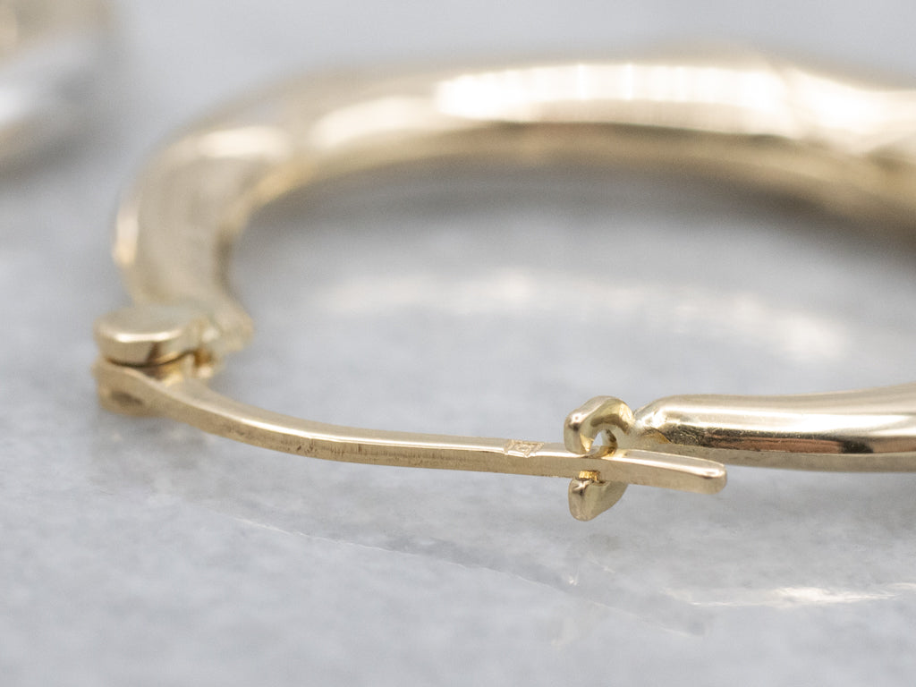 Yellow and White Gold Patterned-Puffed Hoop Earrings