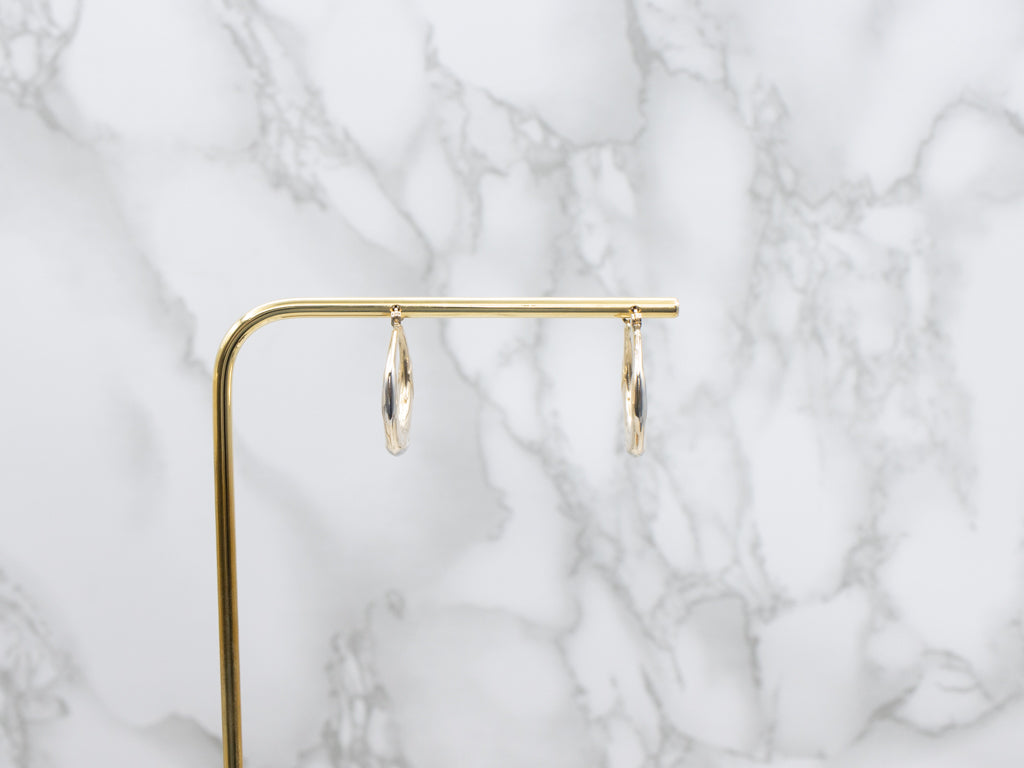 Yellow and White Gold Patterned-Puffed Hoop Earrings