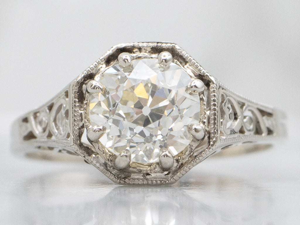 GIA Old European Cut Diamond Antique Solitaire Engagement Ring