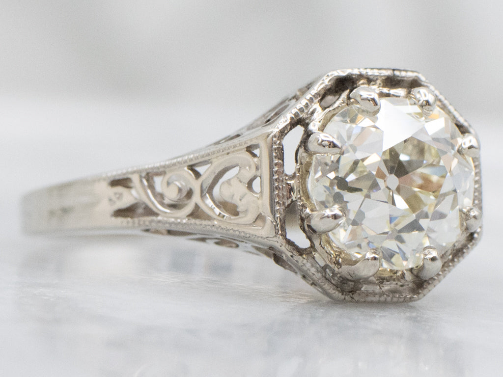 GIA Old European Cut Diamond Antique Solitaire Engagement Ring