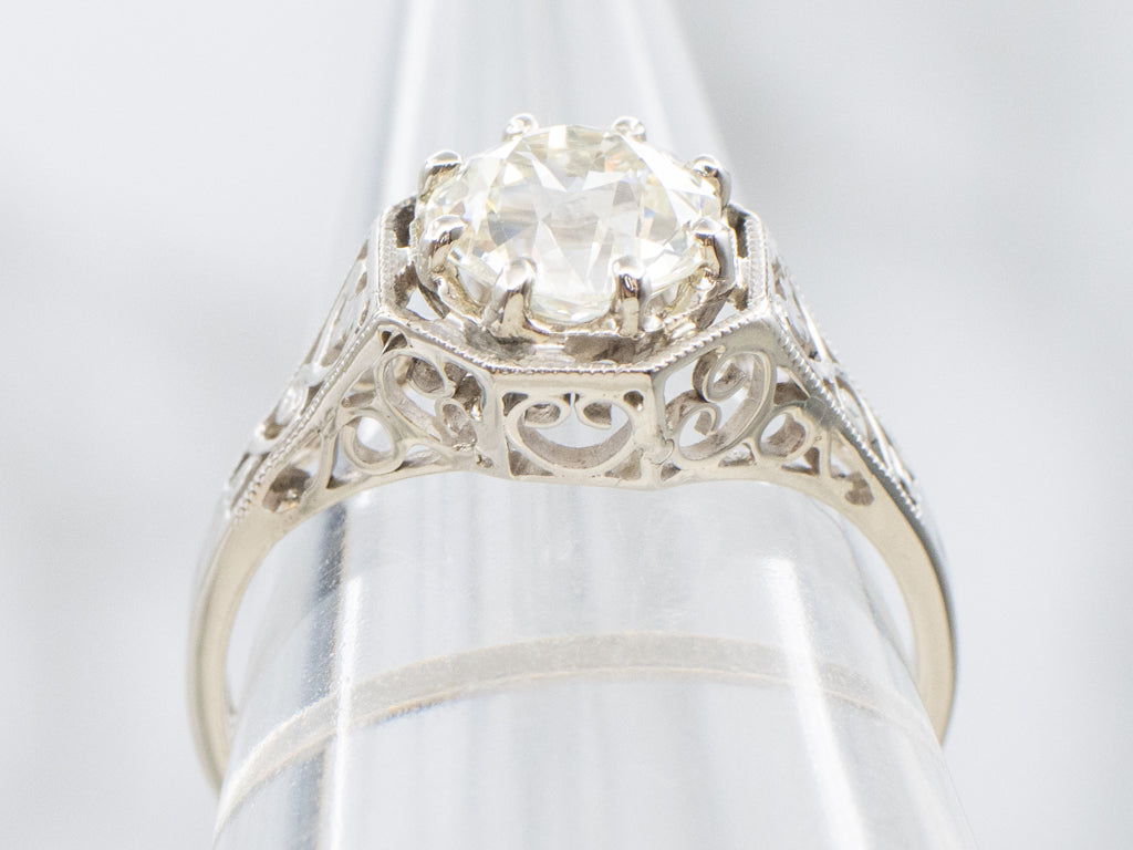 GIA Old European Cut Diamond Antique Solitaire Engagement Ring