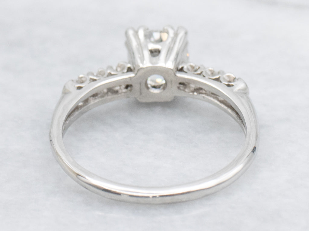 1950s European Cut Diamond Platinum Engagement Ring with Fishtail Prongs