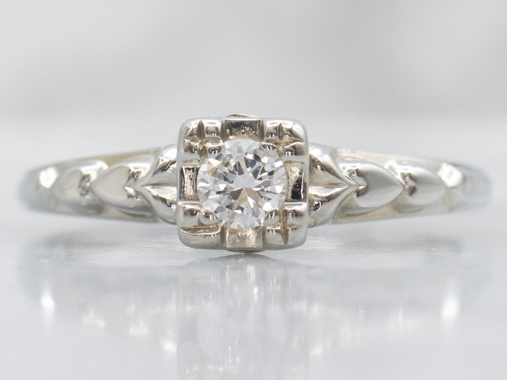 Vintage Diamond Solitaire Sweetheart Engagement Ring