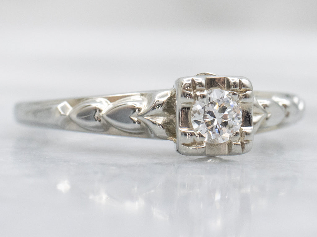 Vintage Diamond Solitaire Sweetheart Engagement Ring