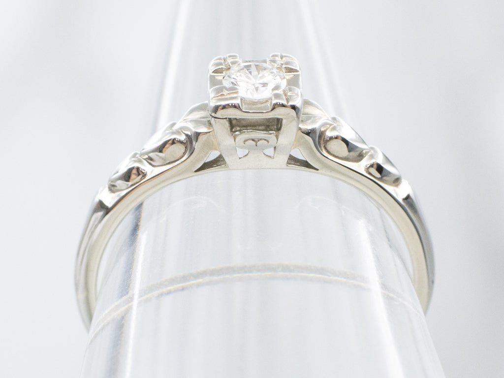 Vintage Diamond Solitaire Sweetheart Engagement Ring