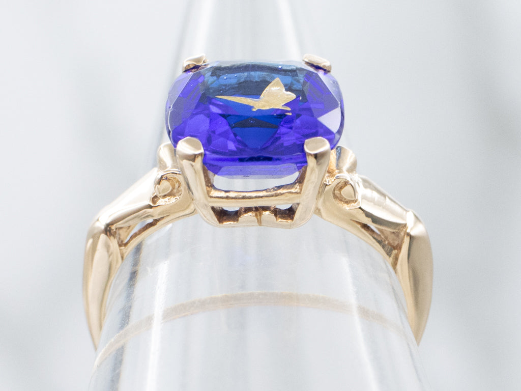 Sapphire Doublet and Gold Butterfly Vintage Ring