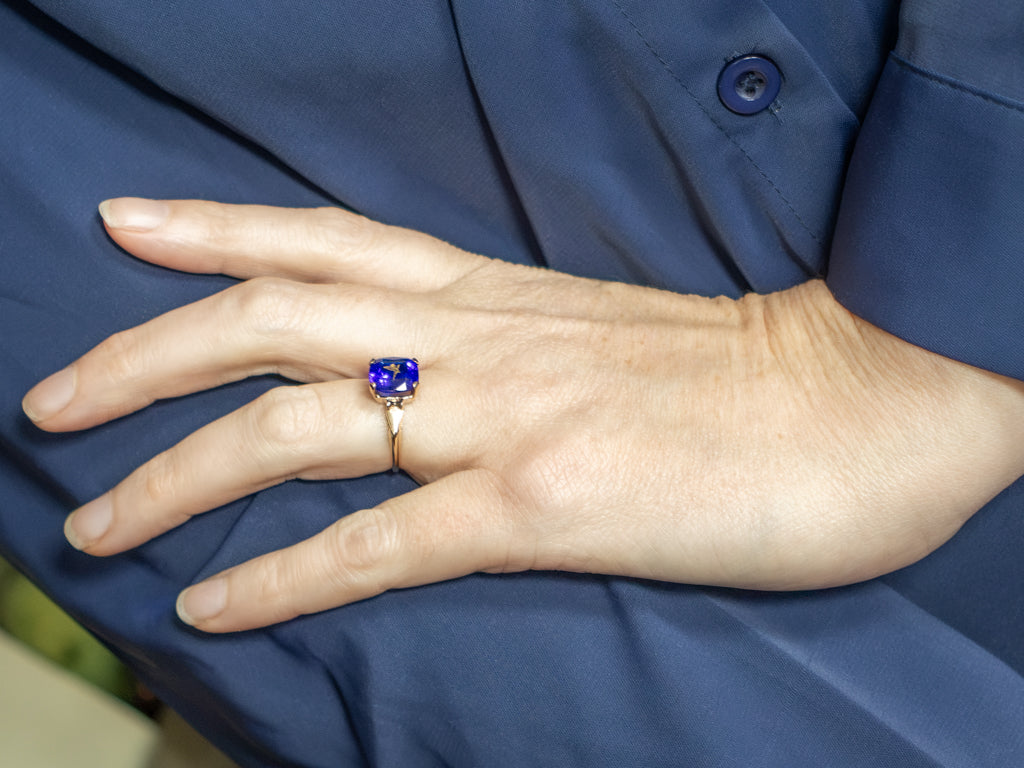 Sapphire Doublet and Gold Butterfly Vintage Ring