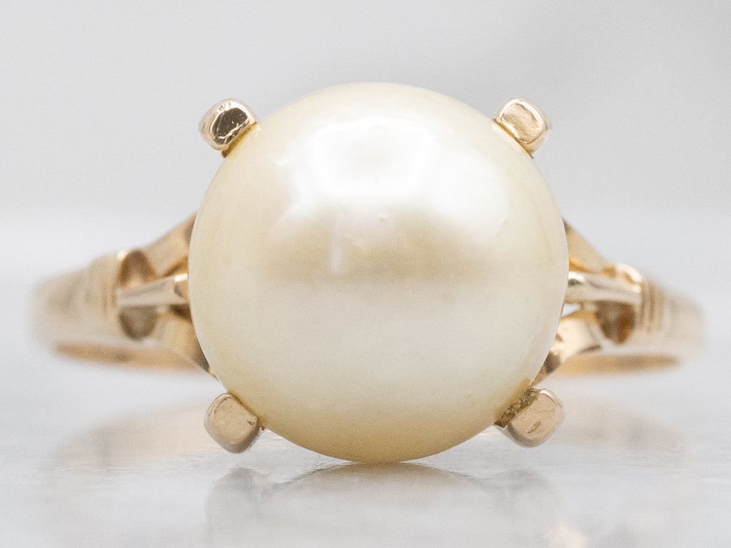 Champagne Pearl Vintage Gold Solitaire Ring