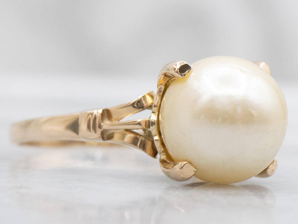 Champagne Pearl Vintage Gold Solitaire Ring