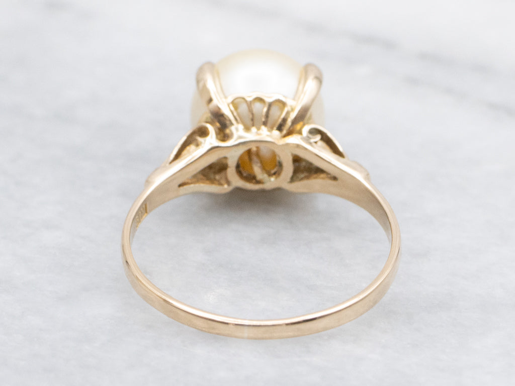 Champagne Pearl Vintage Gold Solitaire Ring