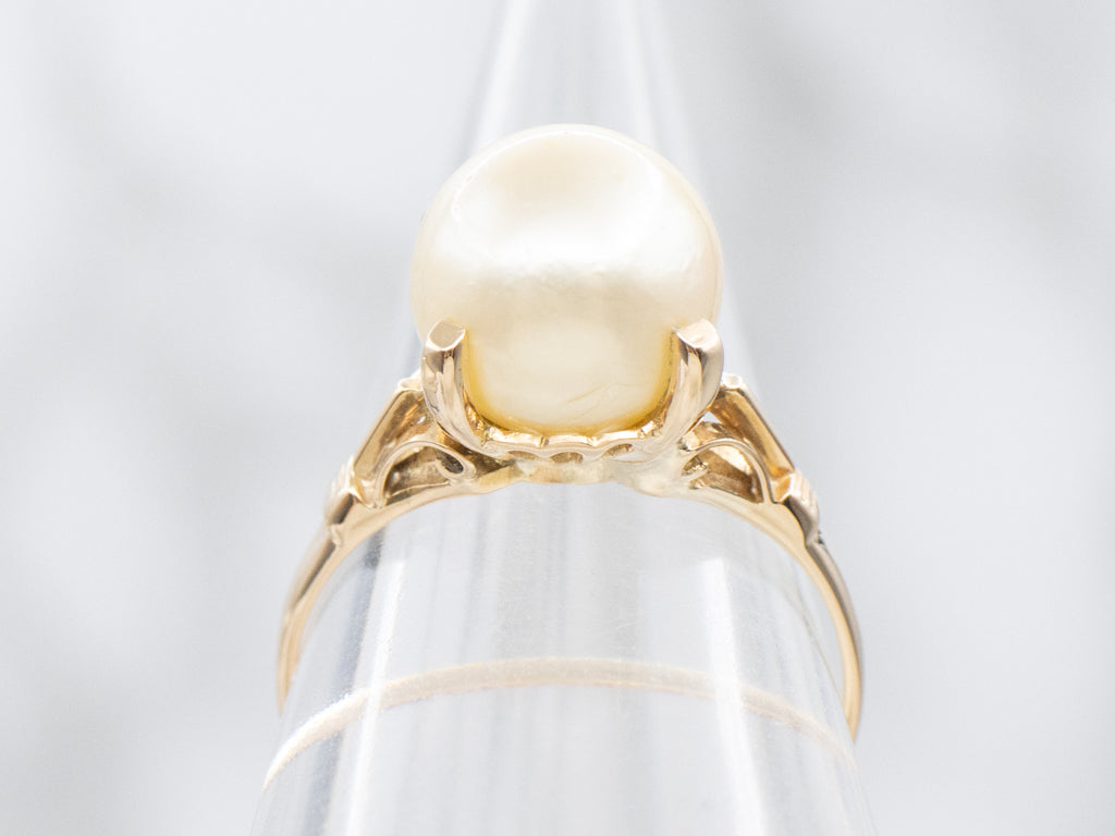 Champagne Pearl Vintage Gold Solitaire Ring