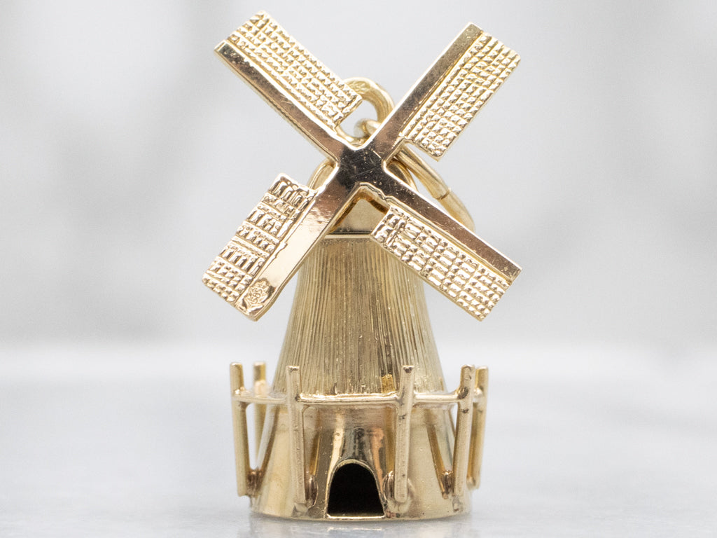 Vintage Gold Working Windmill Charm Pendant