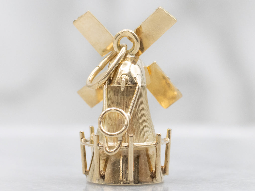 Vintage Gold Working Windmill Charm Pendant