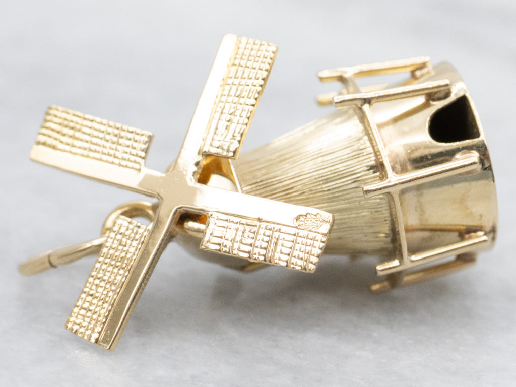 Vintage Gold Working Windmill Charm Pendant