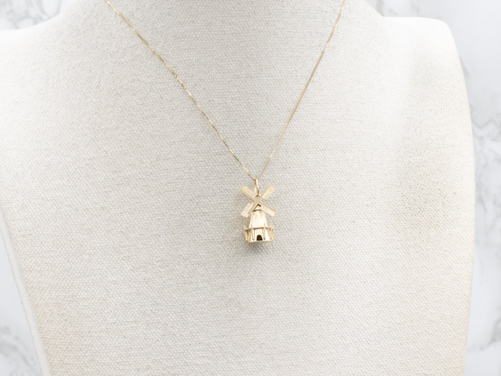 Vintage Gold Working Windmill Charm Pendant