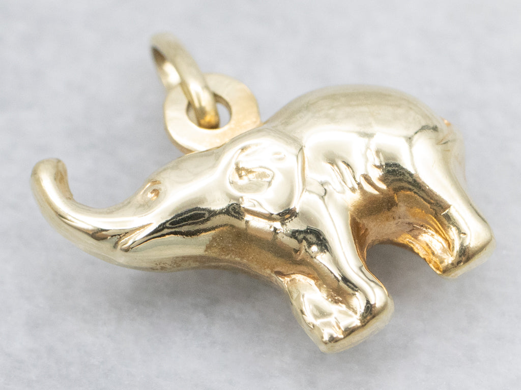 Puffy Italian Gold Elephant Charm Pendant